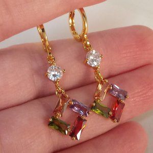 18K Yellow Gold Filled Diamond Zircon Rhombus Shape Dangle Earrings Party Gift